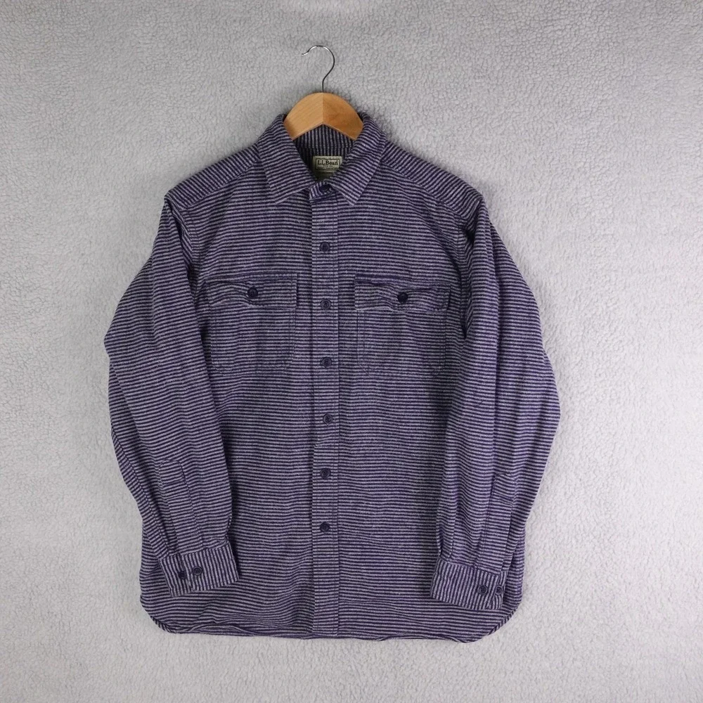 LL Bean Mens Traditional Fit Blue Striped Cotton Button Down Shirt M 511645
